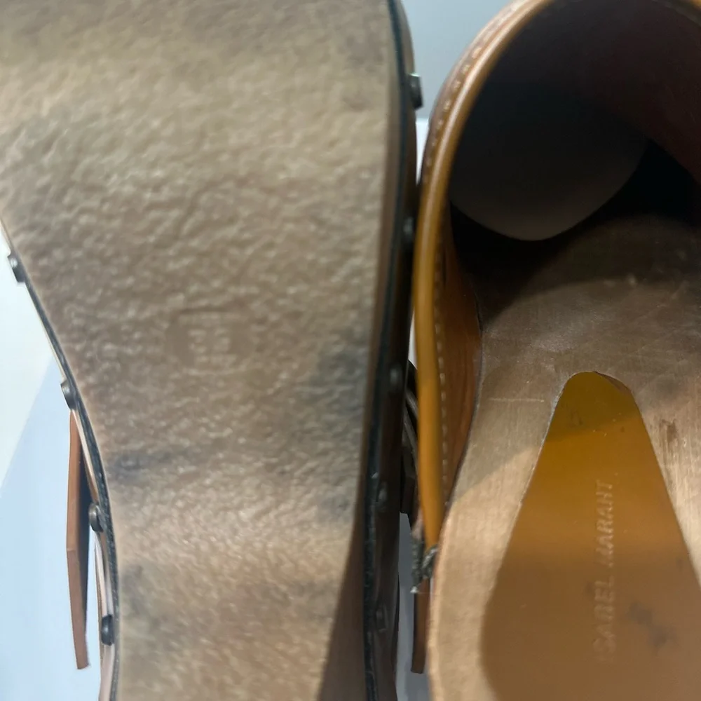 Isabel Marant Étoile Brown Leather Studded Wooden Clogs – Size 39 (US 8.5–9) - Picture 10 of 10